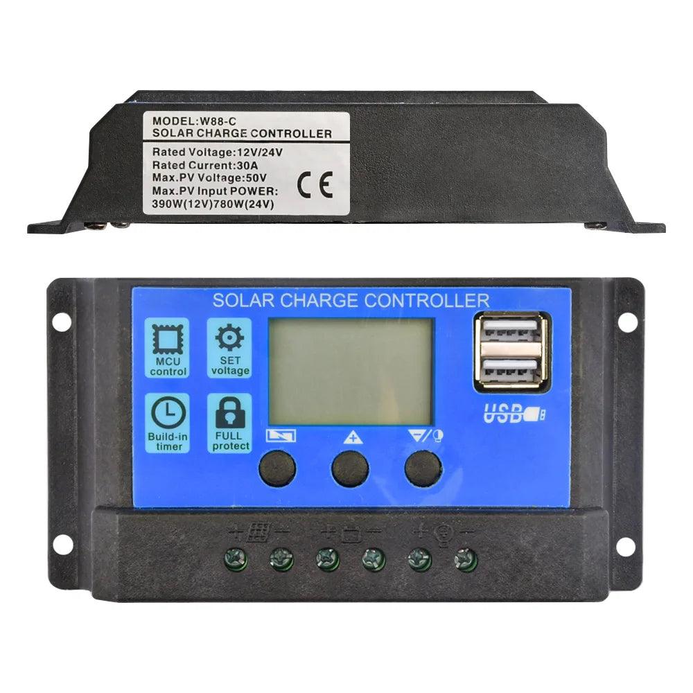 30A 20A 10A Solar Panel Controller 12V/24V Battery Charge Regulator 2USB 10A~100A Photovoltaic Cell Panel Charger Regulator Solar Regulator