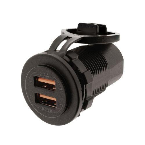 Dual USB Socket Port A- 5V 2.4A Port B- QC3.0 3.6-12V 18W ( 10 Pack )