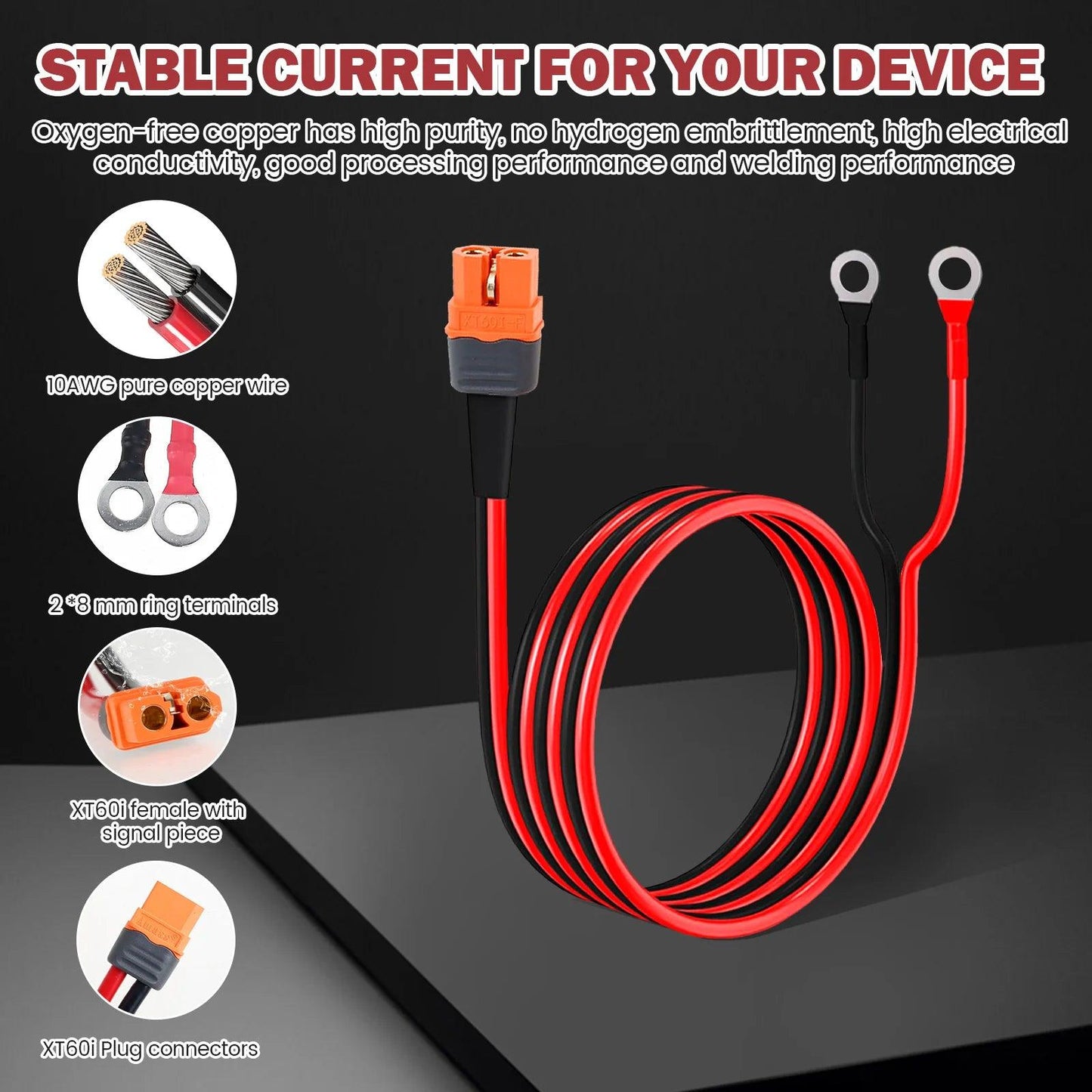 XT60i to O Ring Terminal Cable 10 AWG 10FT XT60i Female to O Ring Connector XT60i-F Extension Cable for Power Solar