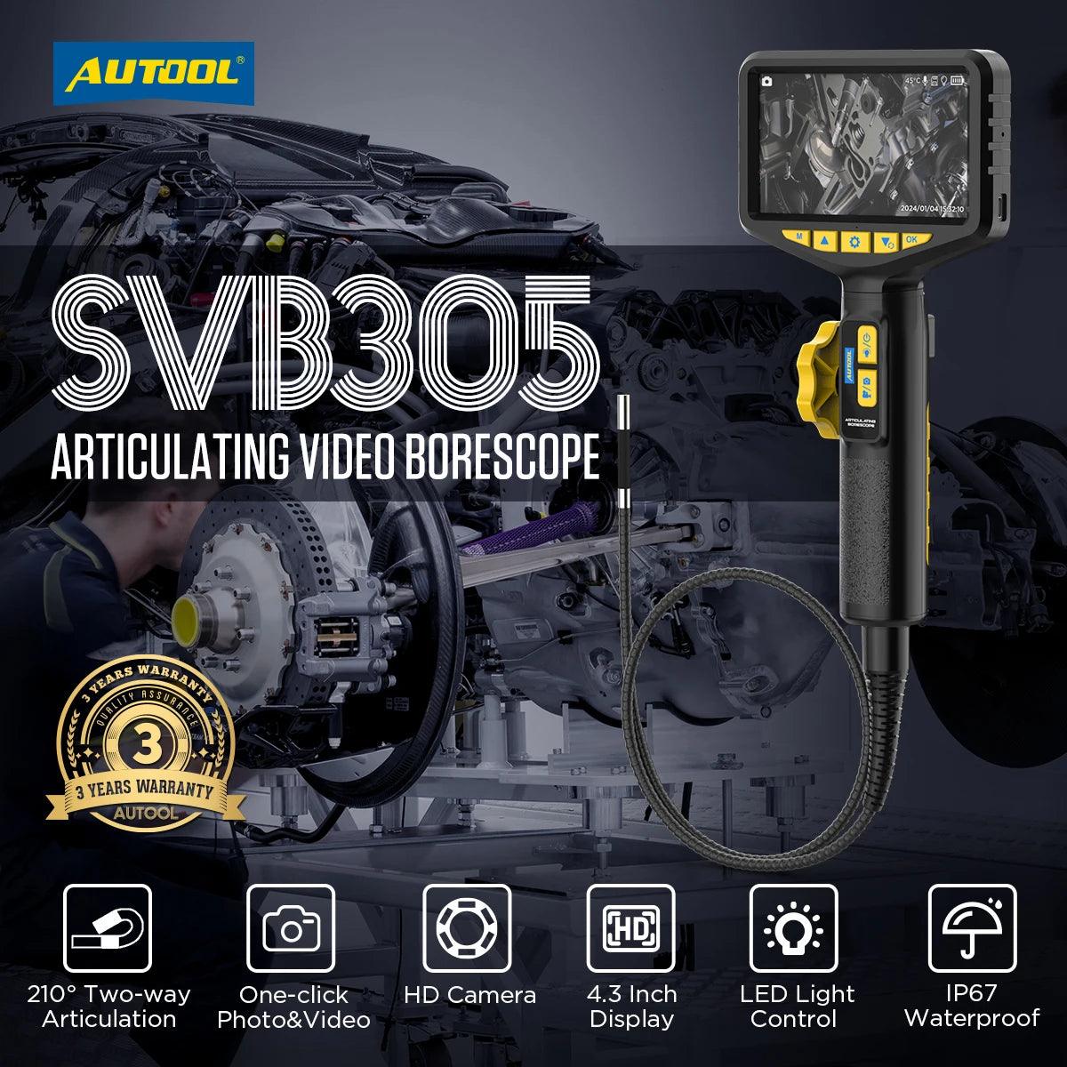 AUTOOL SVB305 720 HD Automotive Industrial Endoscope with Light  Autofocus Endoscope Inspection Camera Lens for IMG & Video