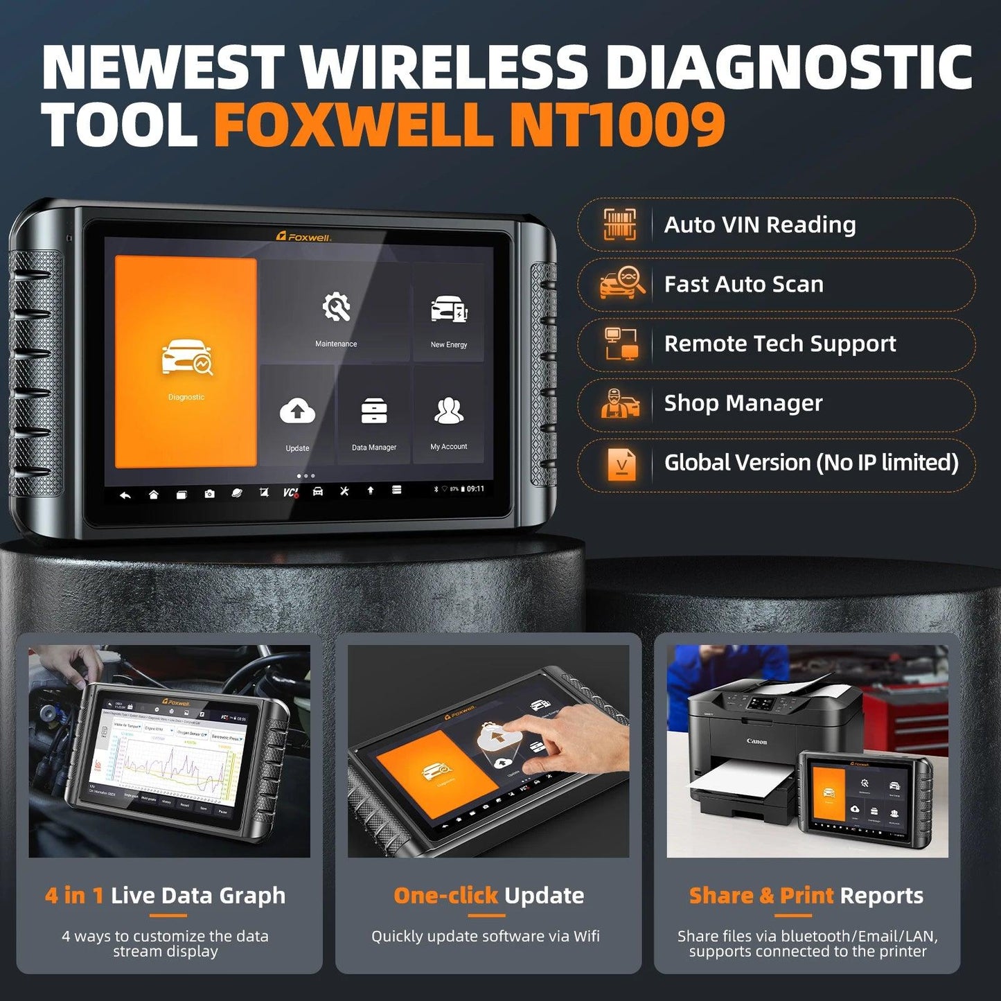 2024 FOXWELL NT1009 OBD2 Bluetooth Car Scanner