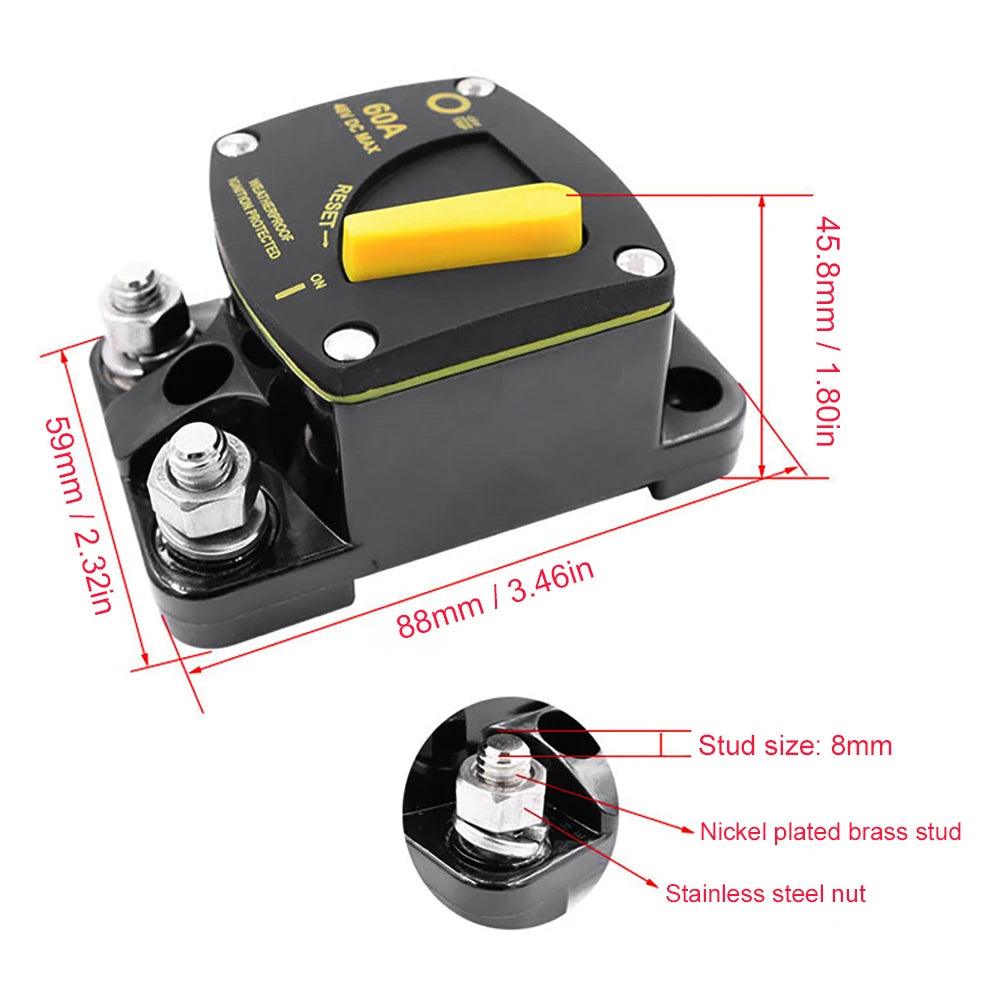 50A 60A 80A 100A 150A 200A 250A 300A AMP Circuit Breaker Fuse Reset 12-48V DC Breaker Waterproof 2022