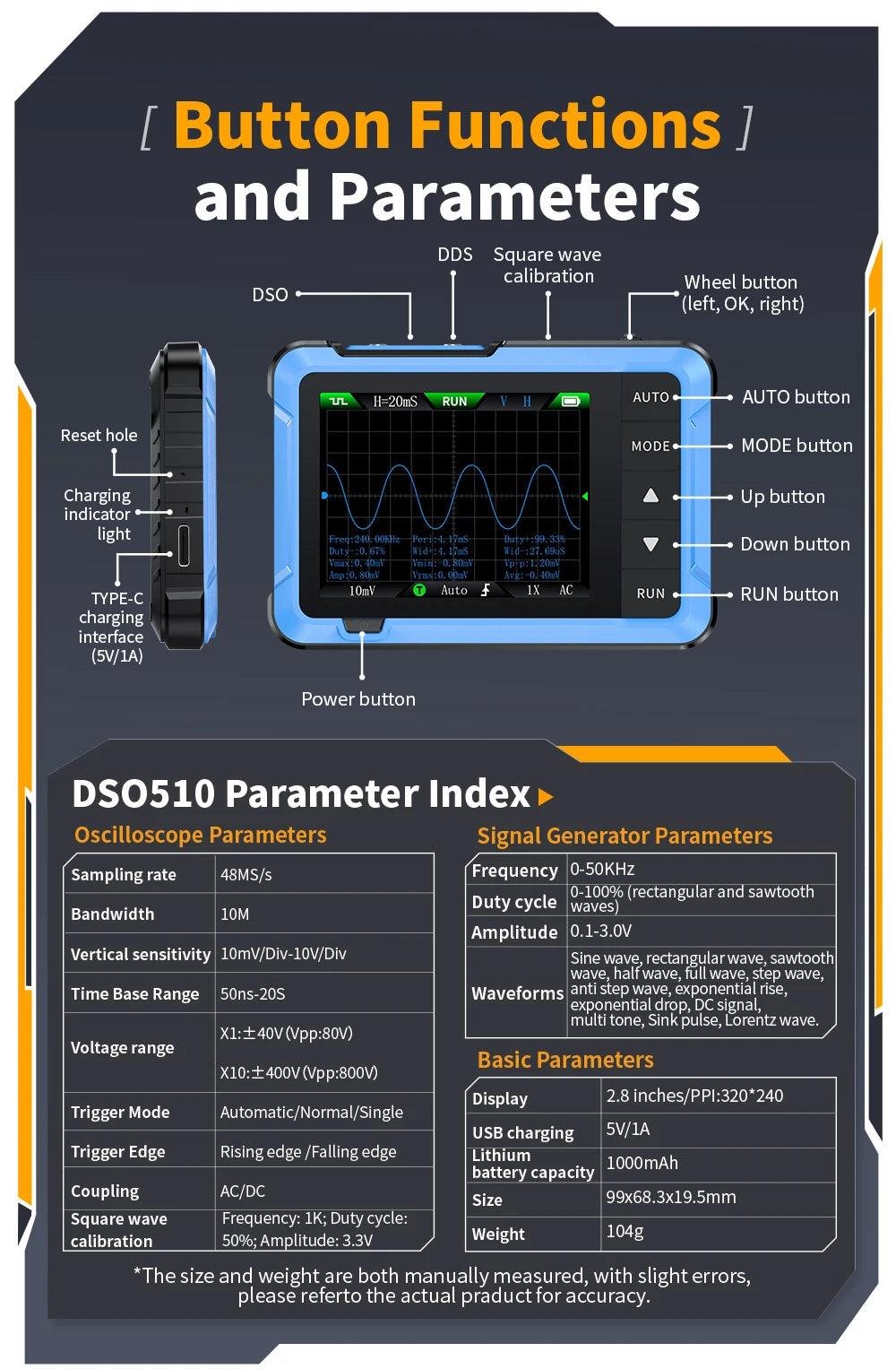 Mini Handheld Digital 2 In 1 Oscilloscope DSO510 DSO153 DSO153