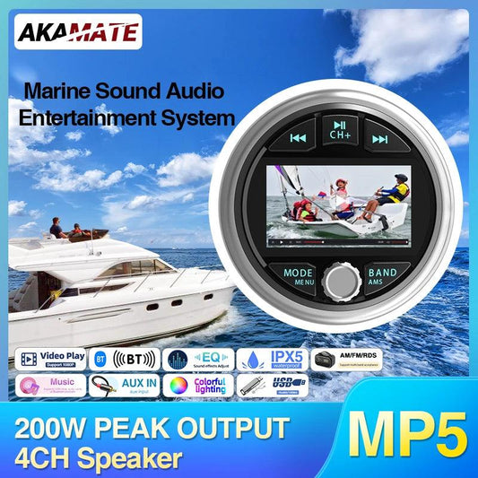 Boat Radio MP5 Marine Source Media Player AM FM RDS Receiver MP3 Stereo MP4 Video Play Bluetooth for ATV UTV SPA RZR