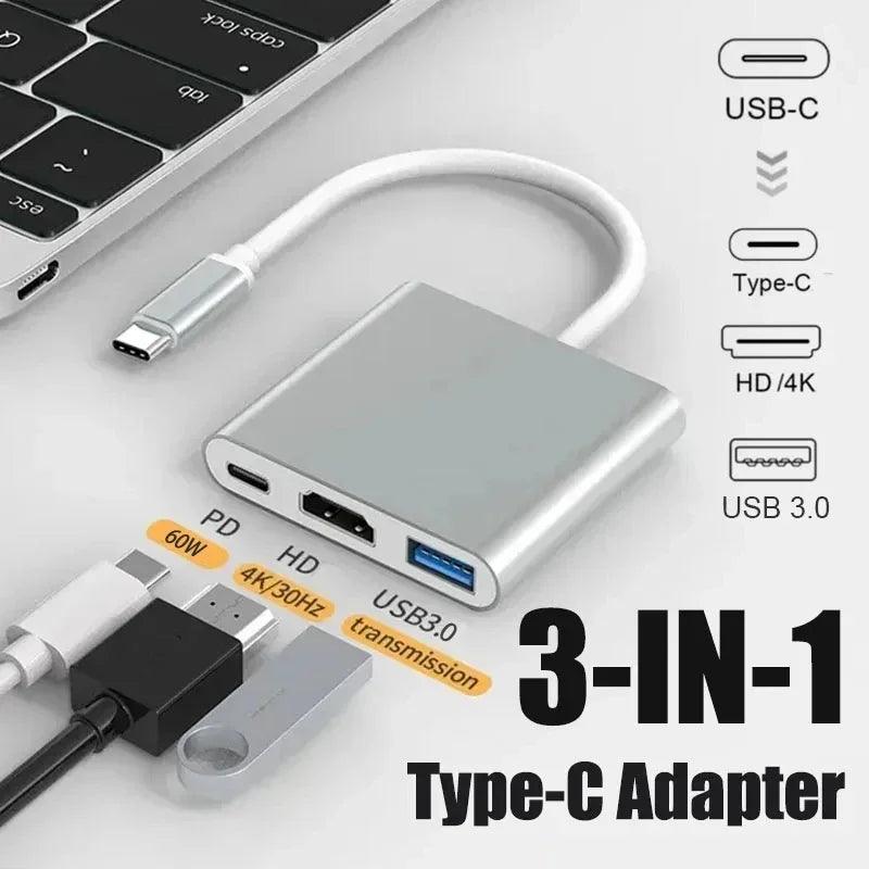 3 IN 1 USB C to HDMI-Compatible Adapter USB 3.1 Hub Type C Charging Converter for Samsung S23 Ultra Huawei Xiaomi Laptop Macbook