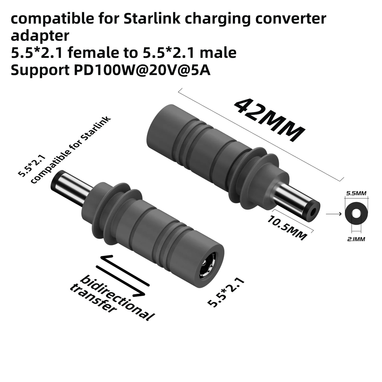 For Starlink Mini Cable 2M(6.6ft) Starlink Mini DC Power Type-C Input Replacement cable Waterproof Outerdoor Barrel Jack Chargin