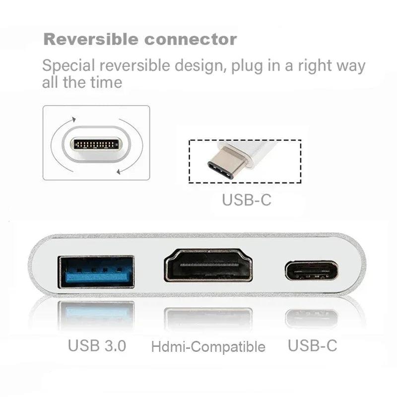 3 IN 1 USB C to HDMI-Compatible Adapter USB 3.1 Hub Type C Charging Converter for Samsung S23 Ultra Huawei Xiaomi Laptop Macbook