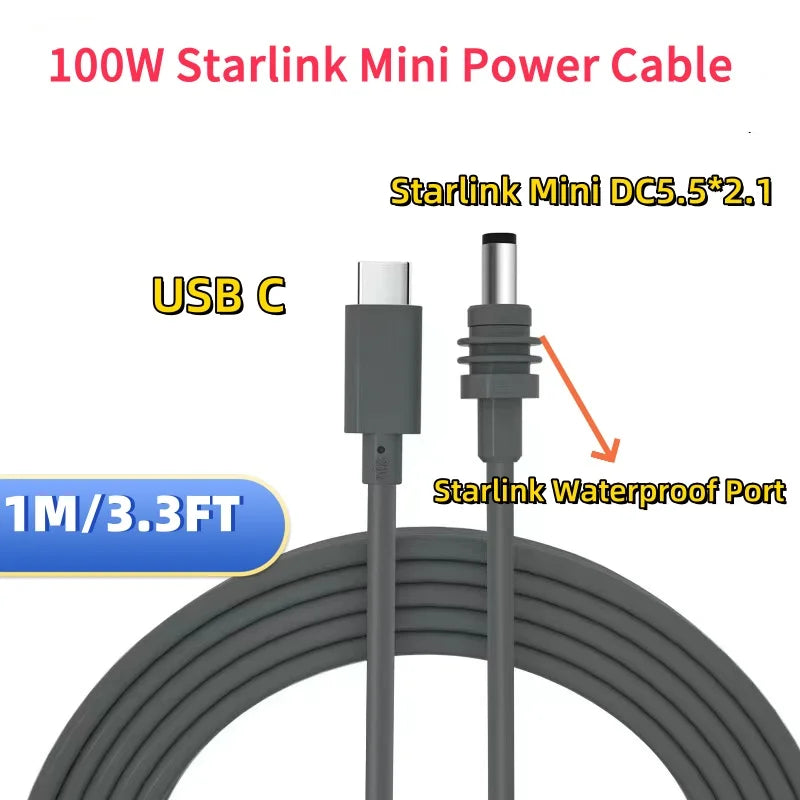 PD 100W Starlink Mini Kabel USB C to DC Power Cable 1M/2M/3M/5M/10M/15M/20M Starlink Mini Waterproof Charging Cable