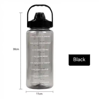 Large Capacity Plastic Straw Portable Sports Straw Water Bottle With Time Marker 2L Large Capacity Cup，Water Jug With Handle