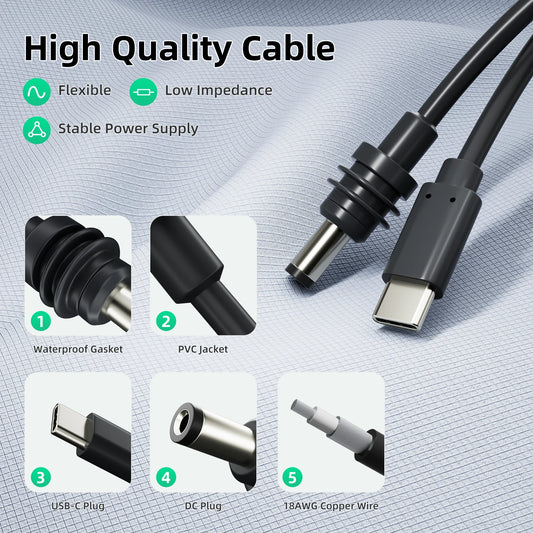 2M/6.5FT Starlink Mini USB C to DC Power Cable USB Type-C Input to Waterproof Barrel Jack Charging Cord for 65W+ PD Source