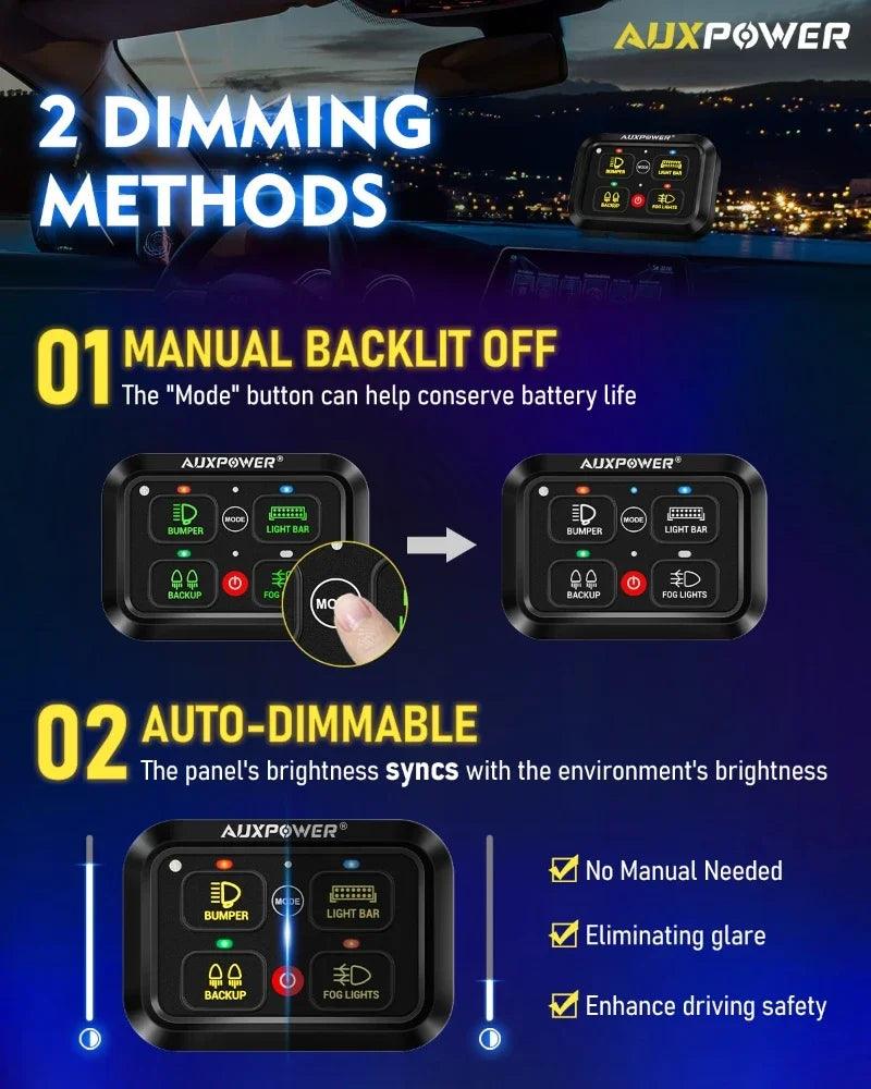 Universal RGB 4 Gang LED Switch Panel Lights On-Off Electronic Power Relay Control System for Cars SUV CAMPER RV MARINE