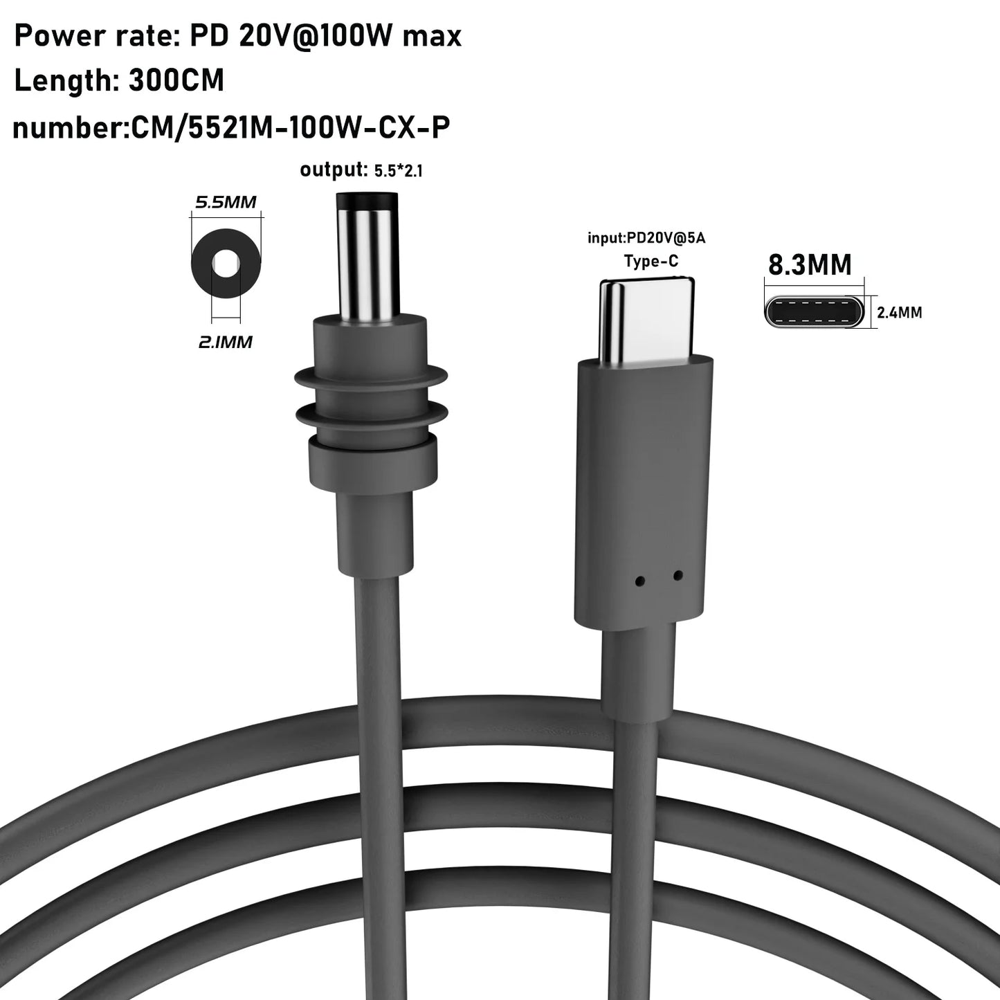 For Starlink Mini Cable 2M(6.6ft) Starlink Mini DC Power Type-C Input Replacement cable Waterproof Outerdoor Barrel Jack Chargin