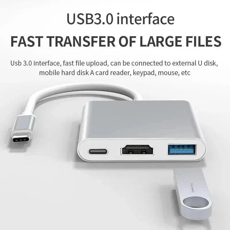 3 IN 1 USB C to HDMI-Compatible Adapter USB 3.1 Hub Type C Charging Converter for Samsung S23 Ultra Huawei Xiaomi Laptop Macbook