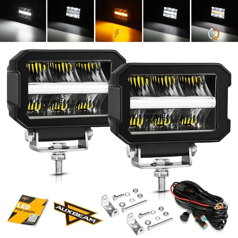 AUXBEAM 4.5 inch LED Work Light 120W 13920LM Light Pod with WHITE DRL & AMBER TURN SIGNAL Offroad Driving Fog Lamp