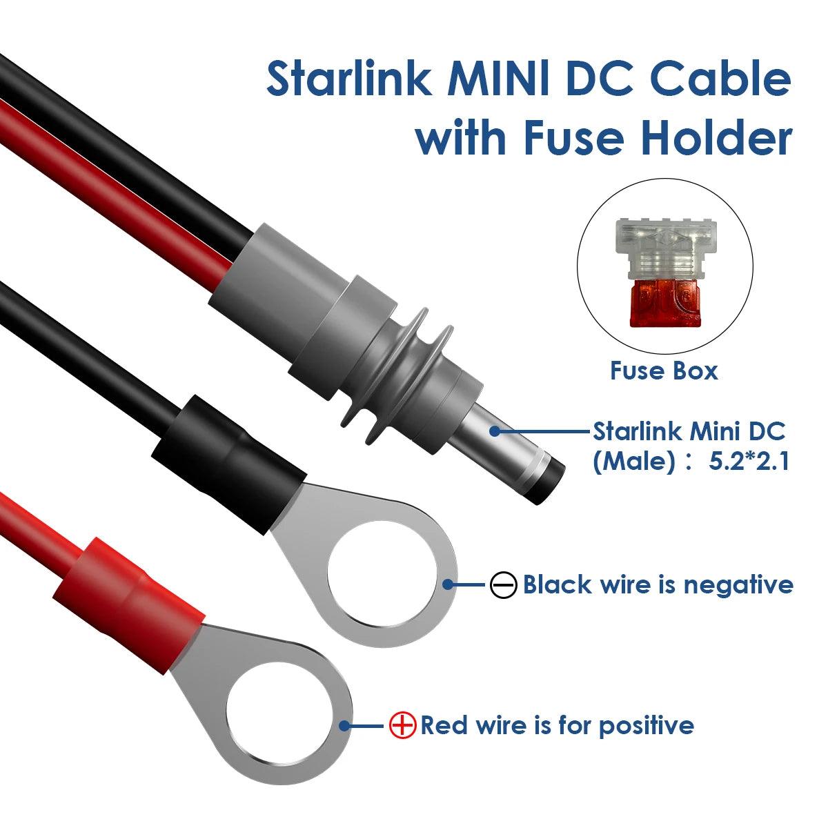 Starlink Mini Power Cable Wiring Harness with Automotive Fuse Holder ATC/ATO DC Plug 14AWG