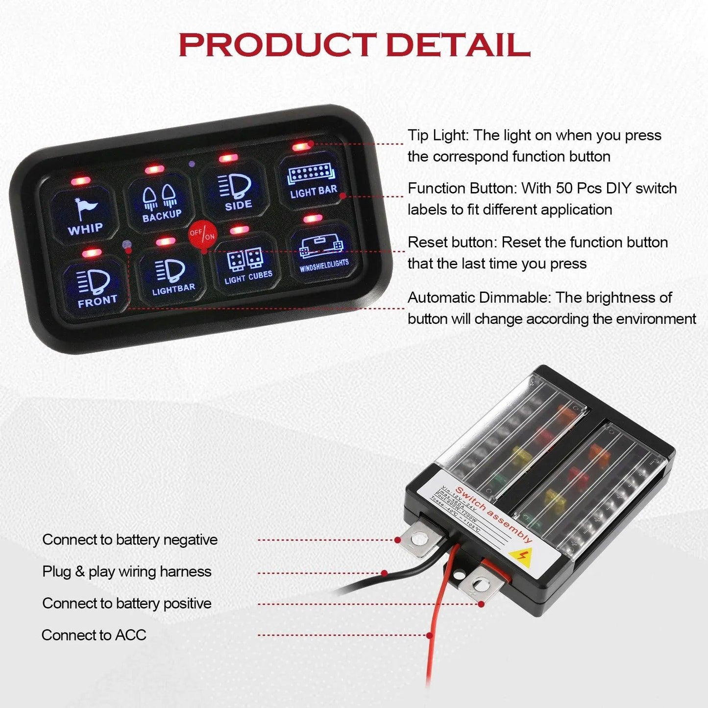 8 Gang On-Off Switch Panel LED Backlight Universal Power System Electronic Relay System Controller for SUV CAMPER RV MARINE