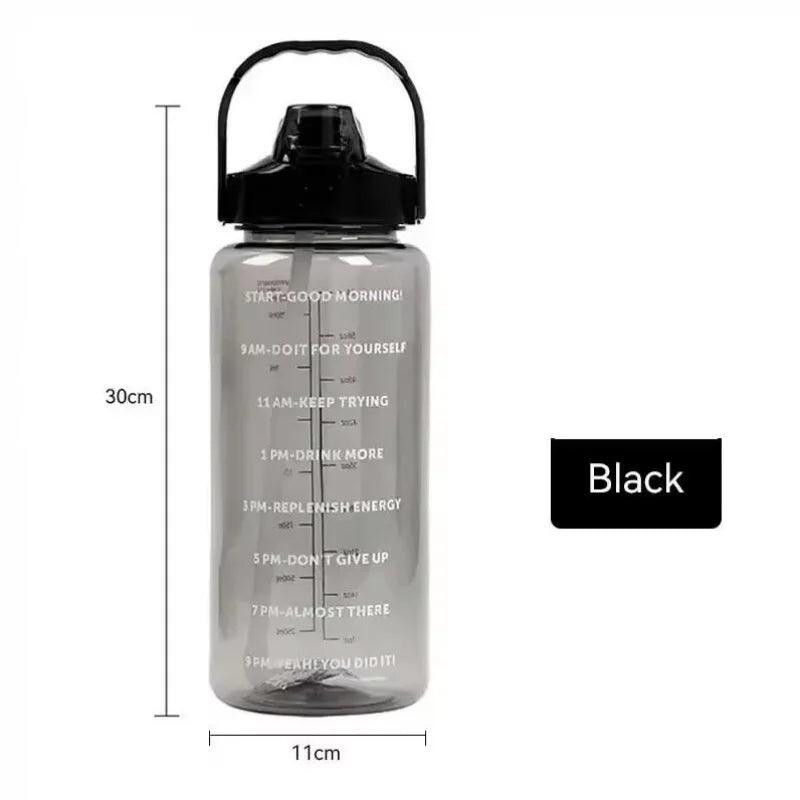 Large Capacity Plastic Straw Portable Sports Straw Water Bottle With Time Marker 2L Large Capacity Cup，Water Jug With Handle