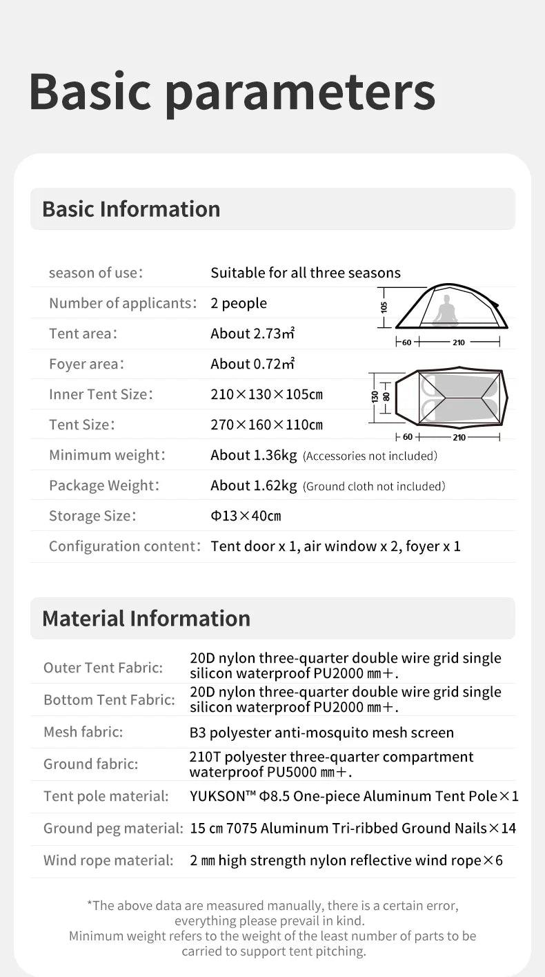 Naturehike Cloud up series tents Pro 2 Person 20D Nylon Waterproof Ultralight Camping Tent