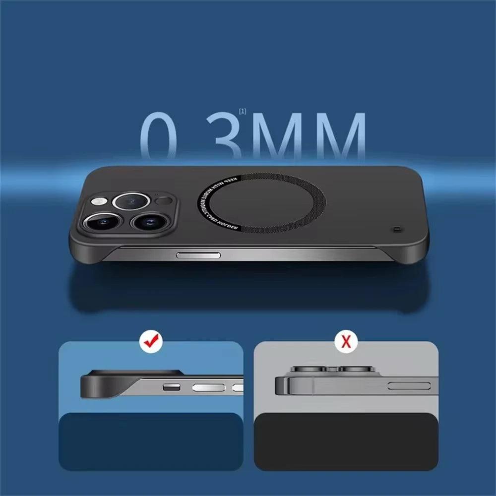 Ultra Thin Magnetic Frameless Phone Case For Magsafe For iPhone 16 15 14 13 12 11 Pro Max Plus Matte Color Solid Cover