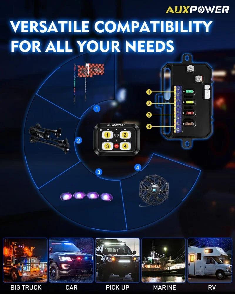 Universal RGB 4 Gang LED Switch Panel Lights On-Off Electronic Power Relay Control System for Cars SUV CAMPER RV MARINE