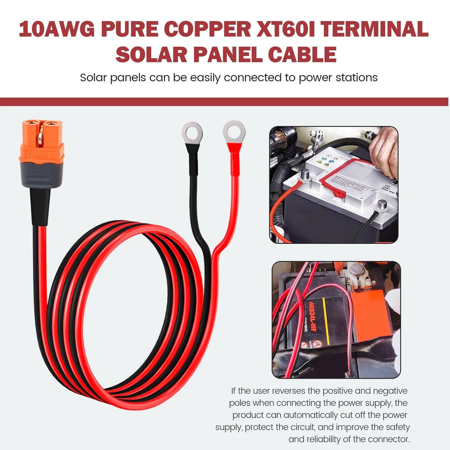 XT60i to O Ring Terminal Cable 10 AWG 10FT XT60i Female to O Ring Connector XT60i-F Extension Cable for Power Solar