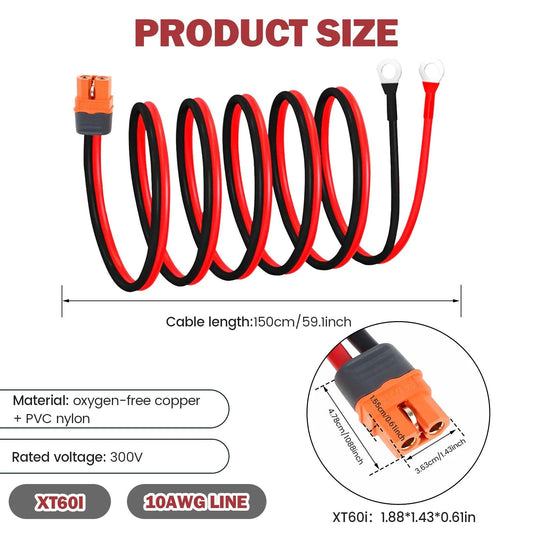 XT60i to O Ring Terminal Cable 10 AWG 10FT XT60i Female to O Ring Connector XT60i-F Extension Cable for Power Solar