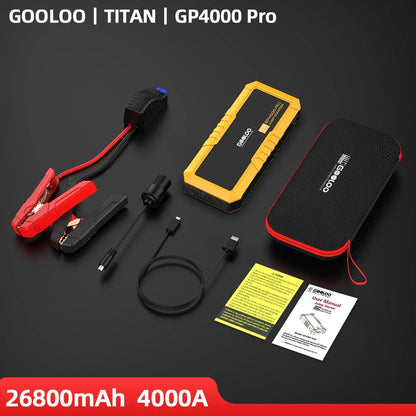 4000A Start Power Bank 26800mAh Jump Starter Car Booster External Battery 12V Starting Device for Petrol Diesel Powerbank