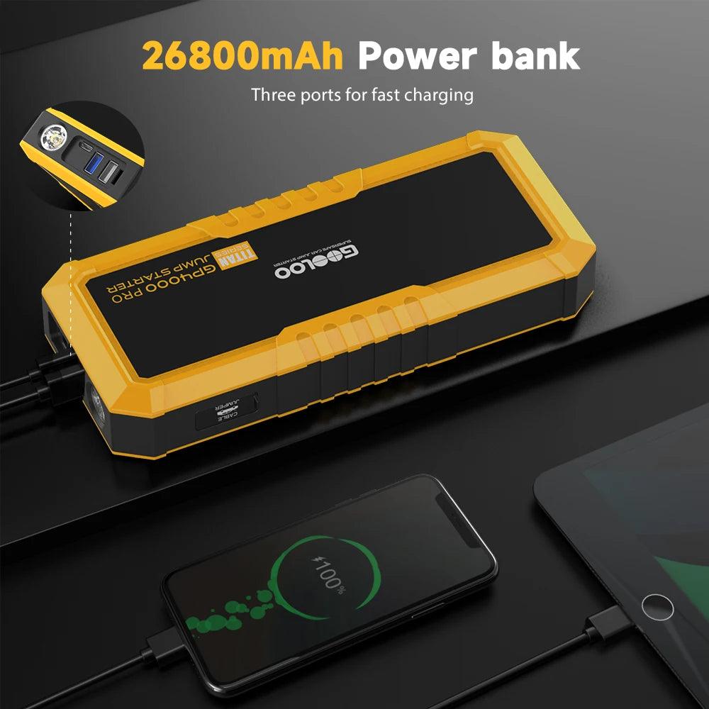 4000A Start Power Bank 26800mAh Jump Starter Car Booster External Battery 12V Starting Device for Petrol Diesel Powerbank