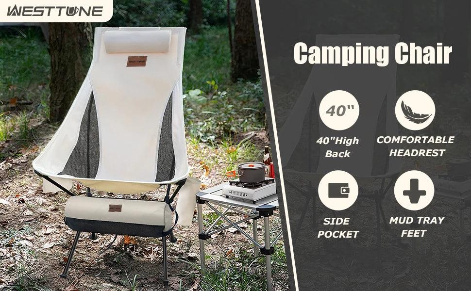 WESTTUNE Portable Folding Camping Chair with Headrest Lightweight Tourist Chairs Aluminum Alloy Fishing Chair Outdoor Furniture