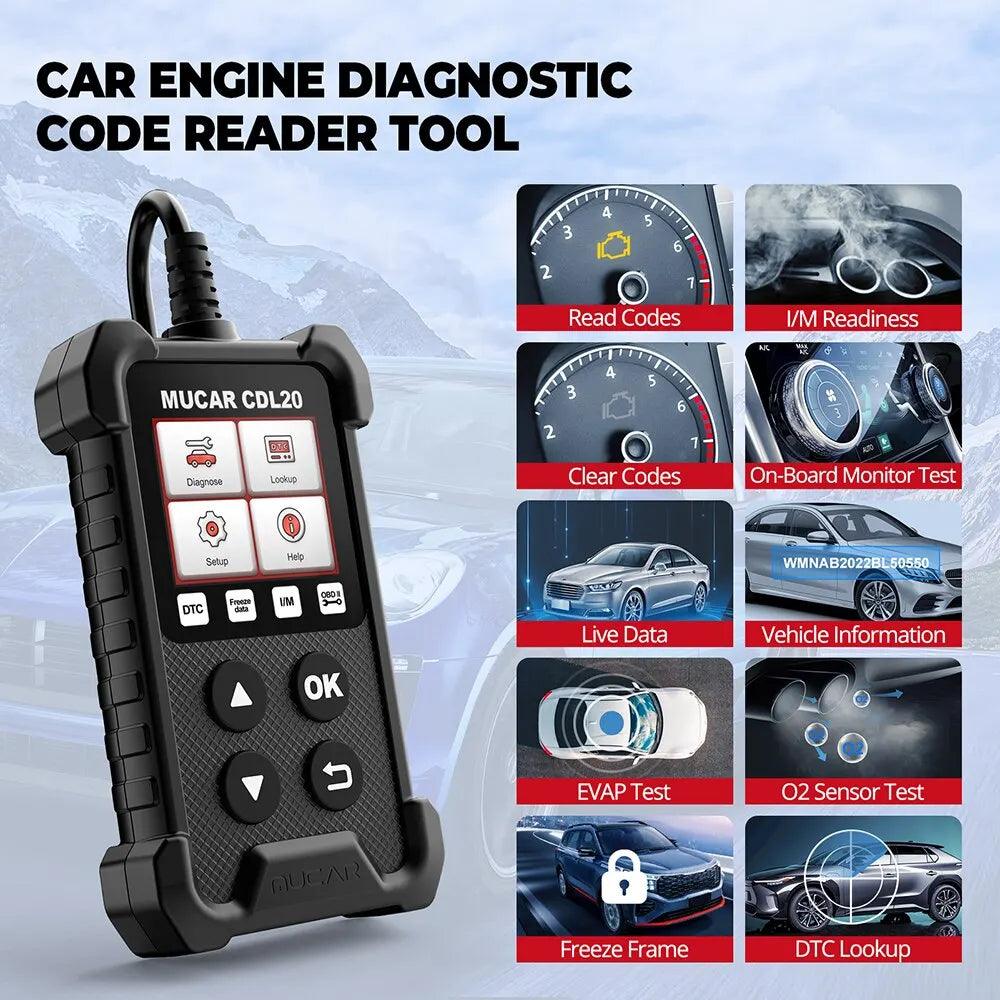 MUCAR CDL20 OBD2 Car Diagnostic Tools Free OBD 2 Code Reader Clear Engine Light Smog Test Auto Scanner OBD Scanner