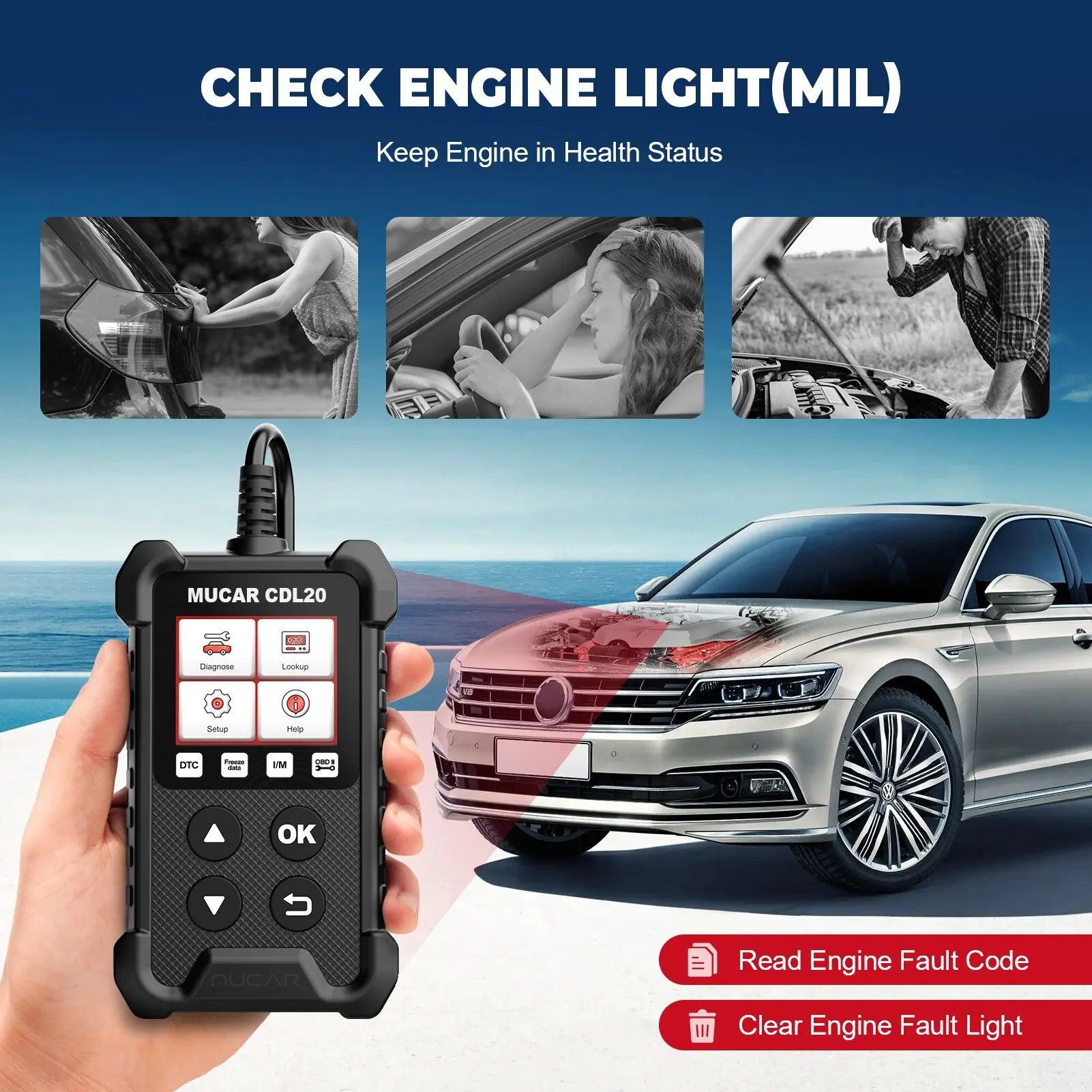 MUCAR CDL20 OBD2 Car Diagnostic Tools Free OBD 2 Code Reader Clear Engine Light Smog Test Auto Scanner OBD Scanner